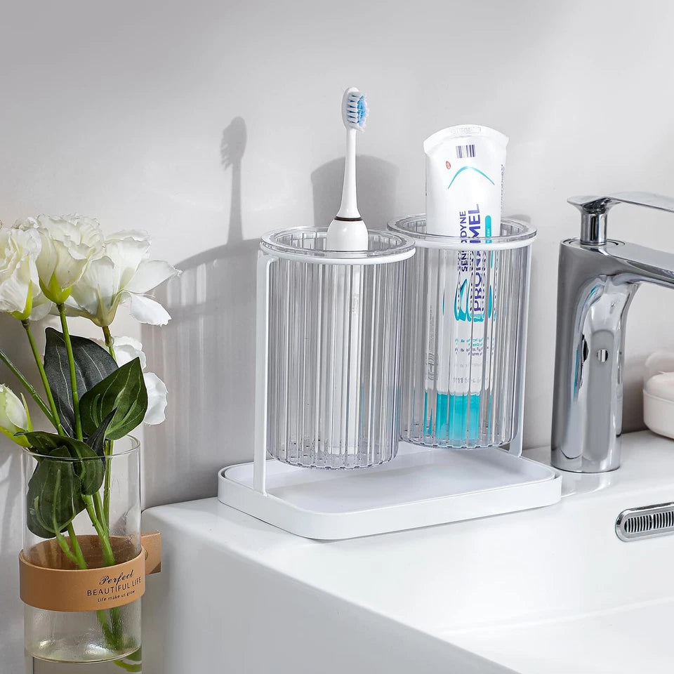Toothbrush Holders With Drain Tray 2 Slots Hanging Toothbrush And Toothpaste Hol