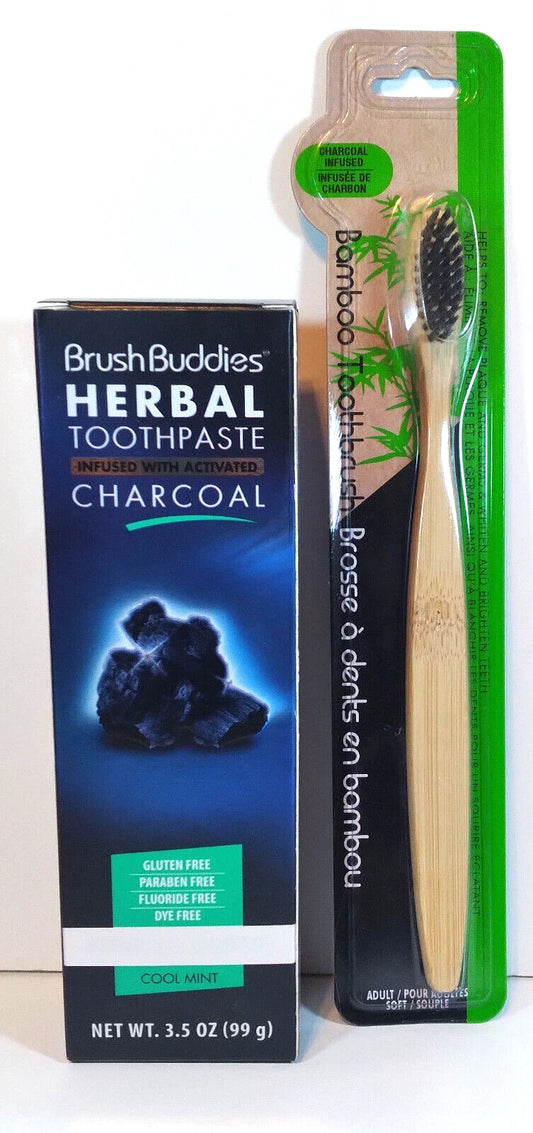 Brush Buddies Charcoal Toothpaste and Charcoal Infused Toothbrush Set